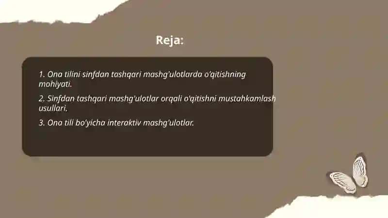 Ona tilini sinfdan tashqari mashg'ulotlarda o'qitishni mustahkamlash 2