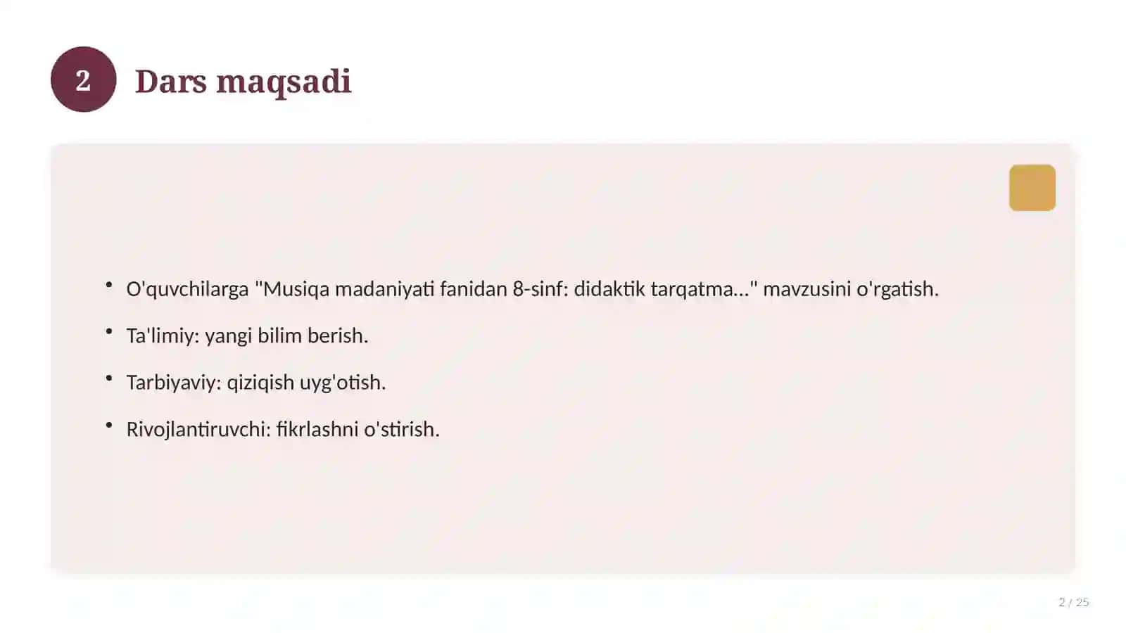 Musiqa madaniyati fanidan 8-sinf: didaktik tarqatma materiallar 2