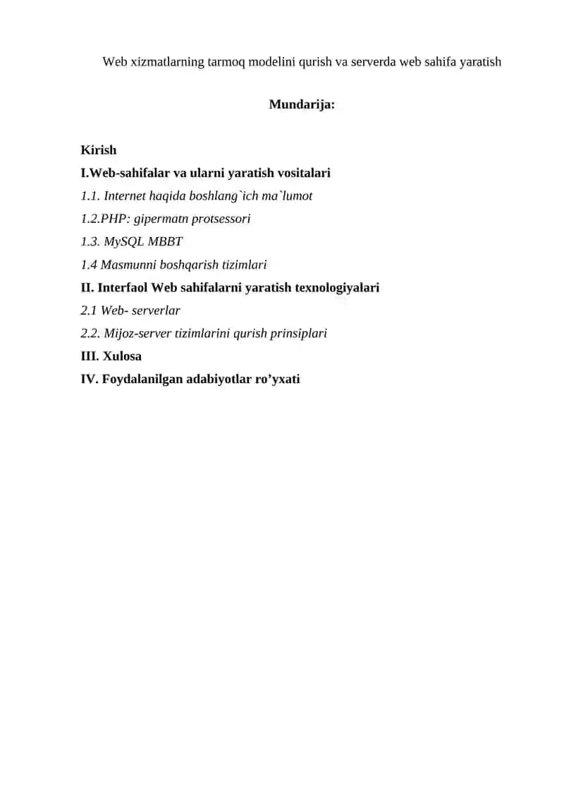 Web xizmatlarning tarmoq modelini qurish va serverda web sahifa yaratish 2