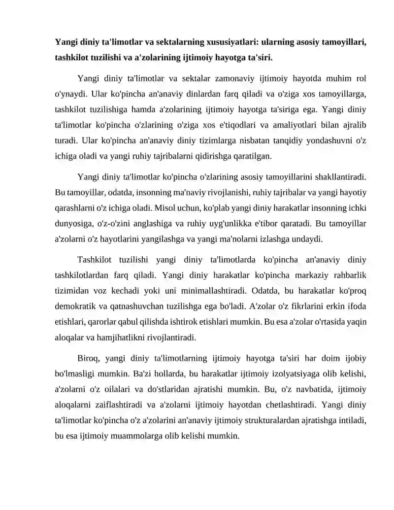 Yangi diniy ta`limotlar va sektalar. Missionerlik va prozelitizmning ijtimoiy-siyosiy xavfi 2
