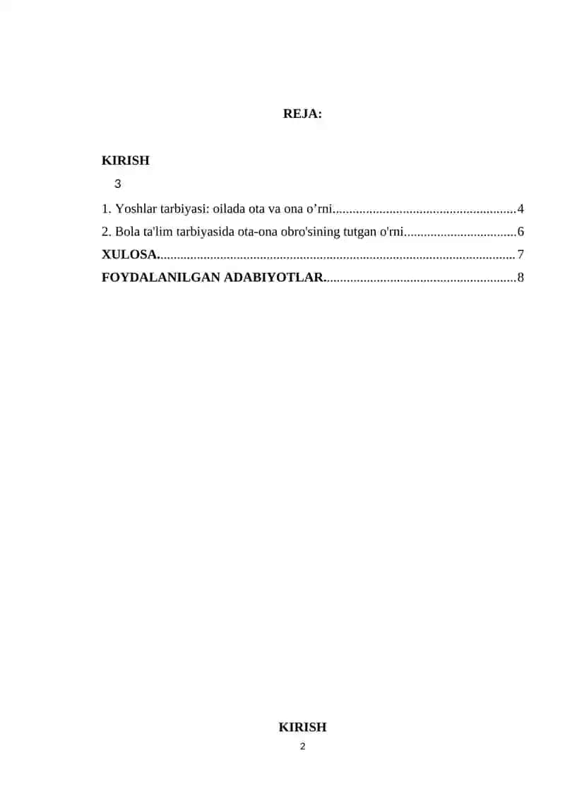 "Ota-ona obro'si milliy tarbiyaning asosi sifatida" referat 2