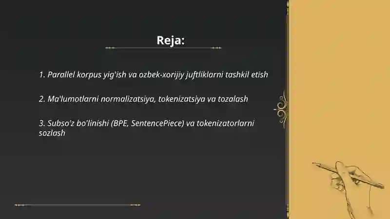 Kampyuter analizi va xorijiy tildagi gaplarni ozbek tiliga tarjima qilish algaritimini tuzish 2
