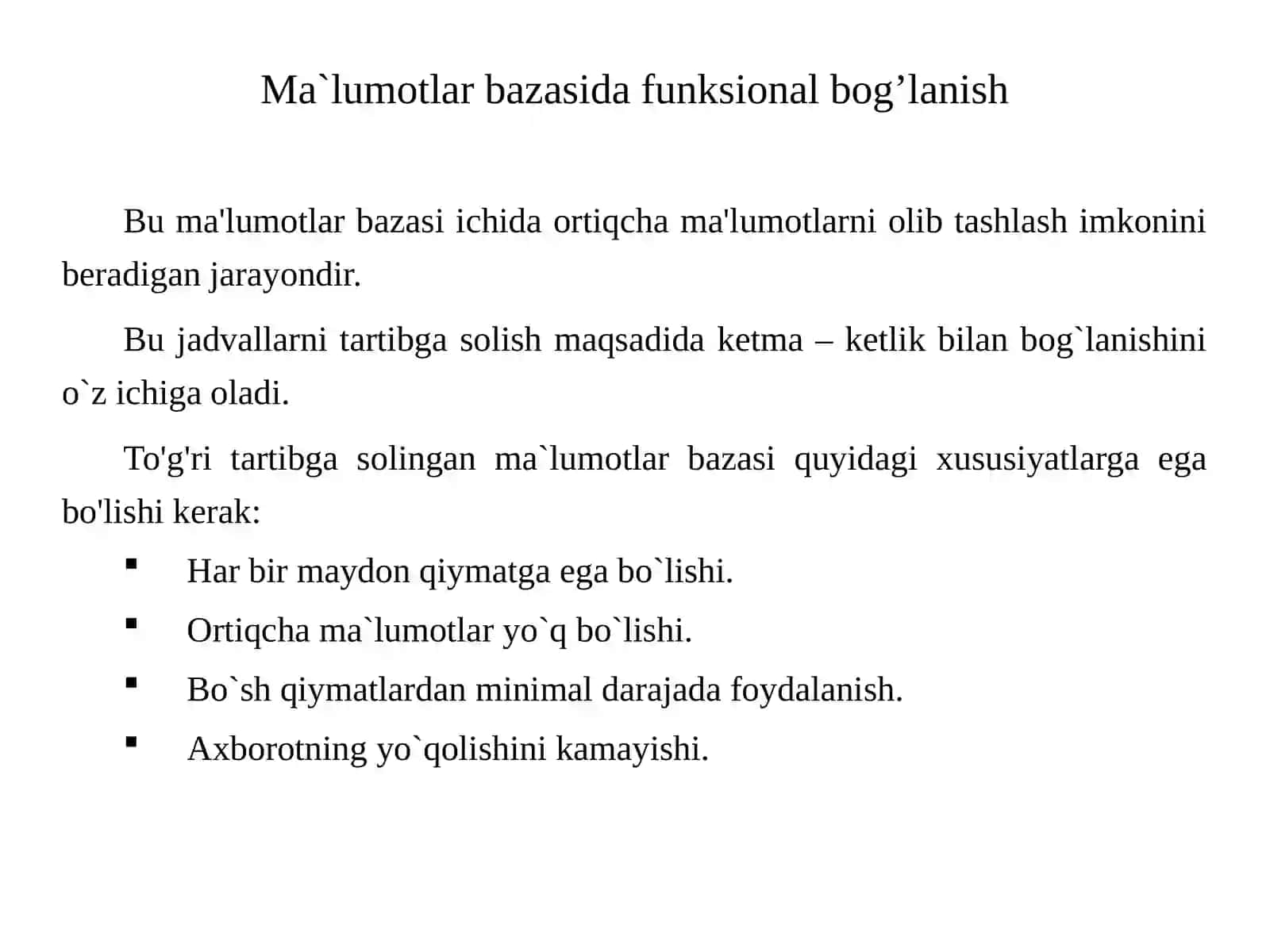 Ma’lumotlar bazasini normallashtirish. 1NF, 2NF, 3NF va Kod normal formalari 2