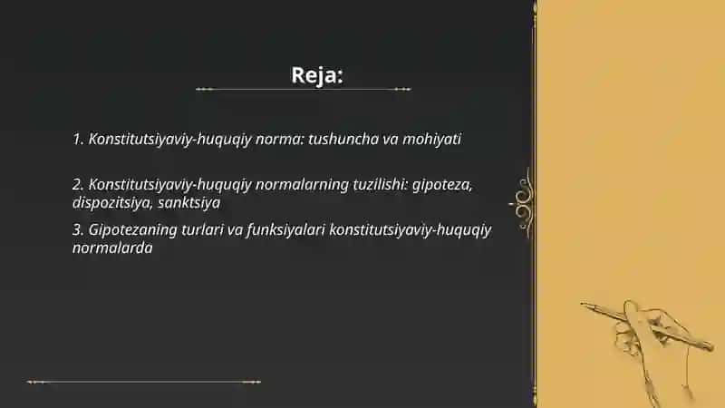 Konstitutsiyaviy - huquqiy normalarining tuzilishi va turlari 2