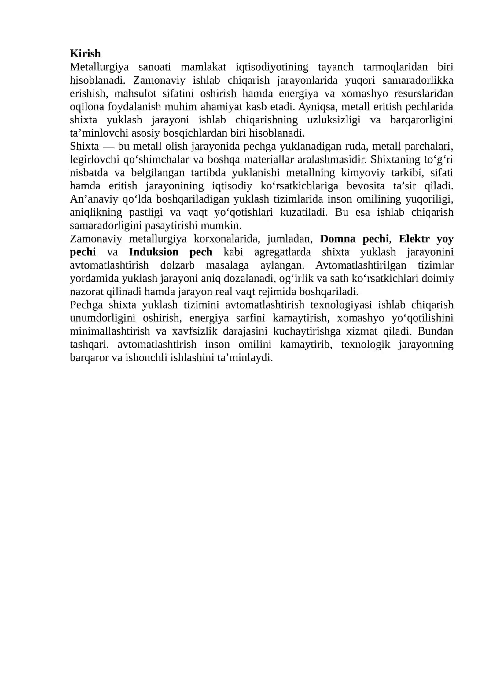 Pechga shixta yuklash tizimini avtomatlashtirish texnologiyasi 2