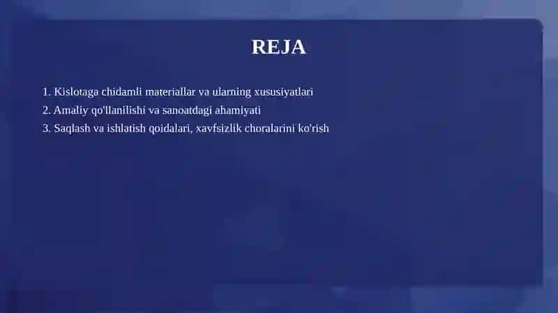 Kislotaga chidamli kerakli buyumlar. 2