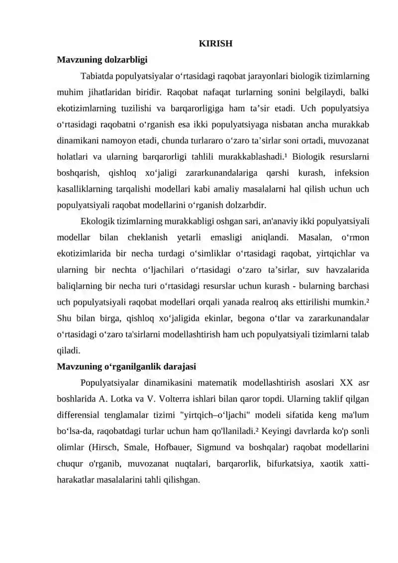UCH POPULYATSIYA UCHUN O‘ZIGA XOS RAQOBNI MODELLASHTIRISH 2
