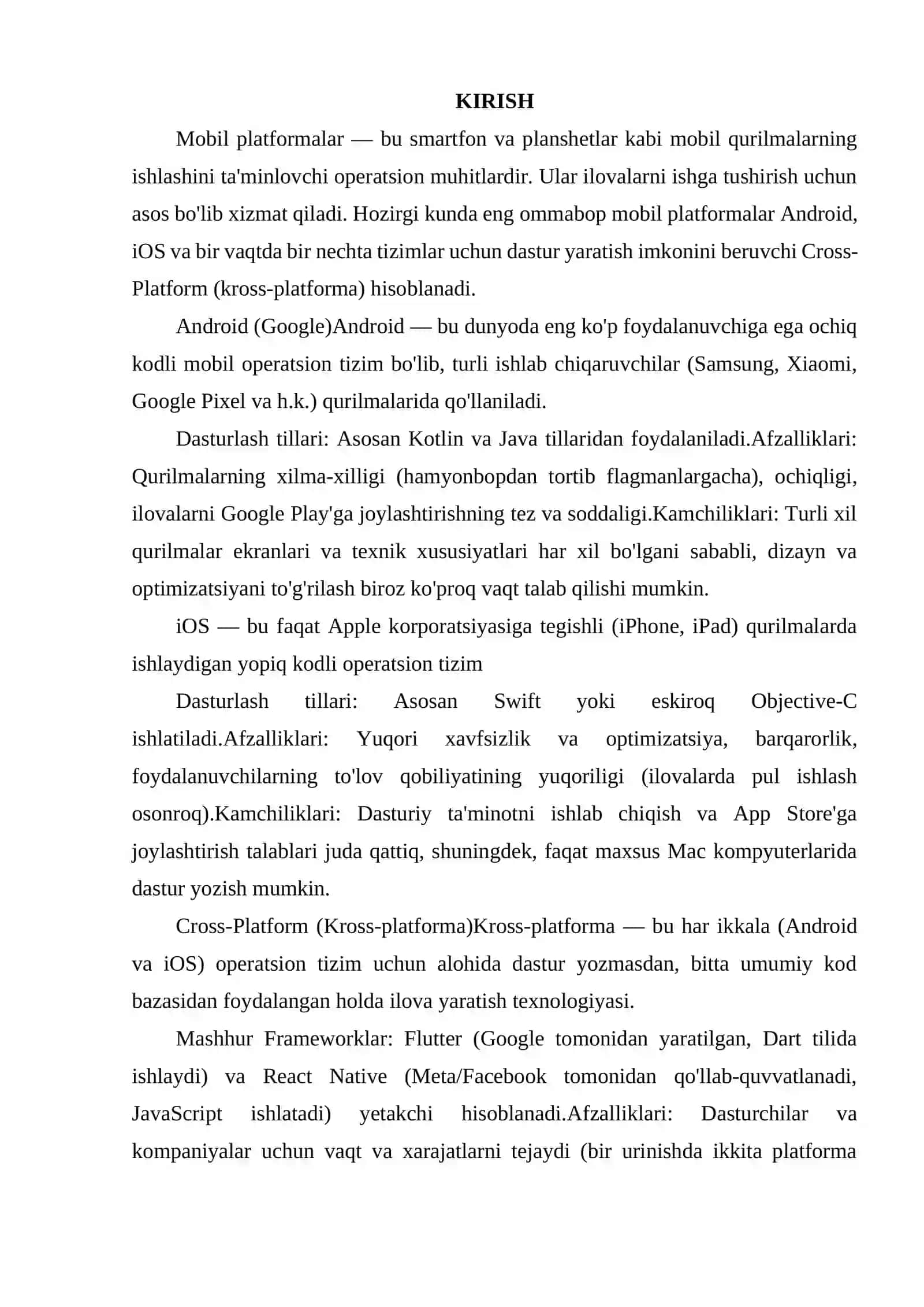 MOBIL PLATFORMALAR VA ULARNING TURLARI (ANDROID, IOS, CROSS-PLATFORM) 2