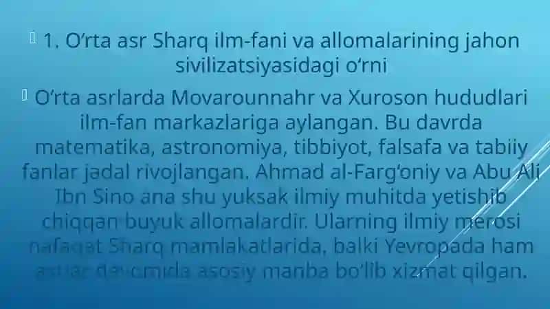 Ahmad al-Farg’oniy merosi .Abu ali ibn- Sinoning buyuk me’rosi 2