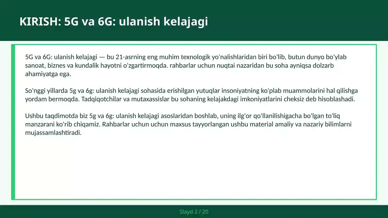 5G VA 6G: ULANISH KELAJAGI 2