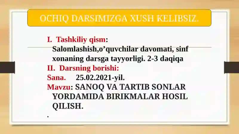 SANOQ VA TARTIB SONLAR YORDAMIDA BIRIKMALAR HOSIL QILISH 2