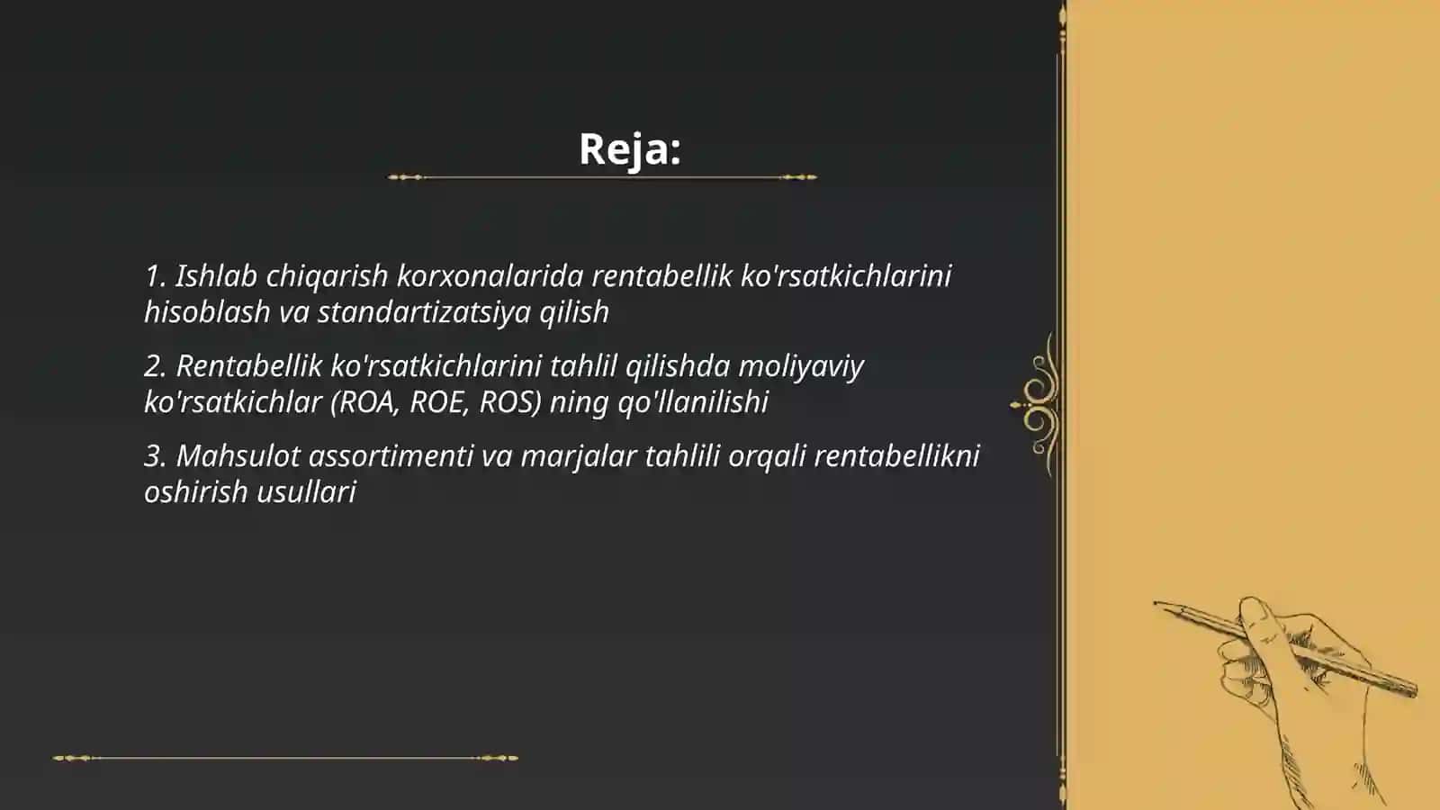 Ishlab chiqarish korxonalarida rentabellik ko'rsatkichlari tahlili 2