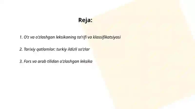 Oʻz va oʻzlashgan leksikalar 2