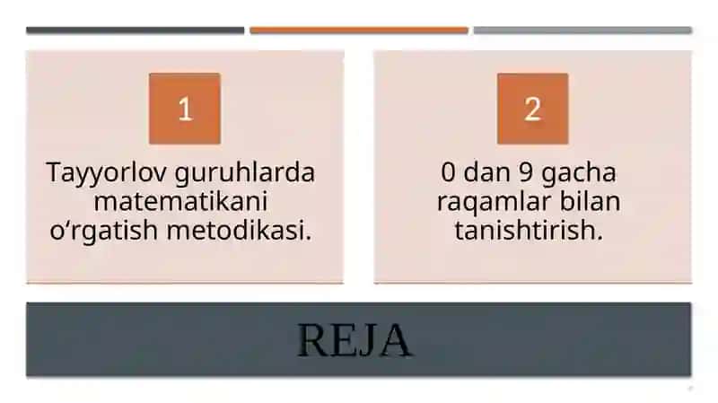 Bolalar bog‘chasida va boshlang‘ich sinflarda matematika fani o‘rgatilishi orasidagi uzviylik. 2