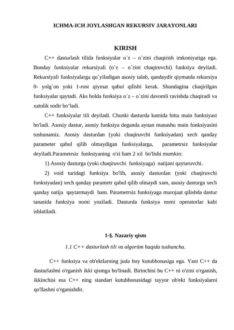 ICHMA-ICH JOYLASHGAN REKURSIV JARAYONLARI 2
