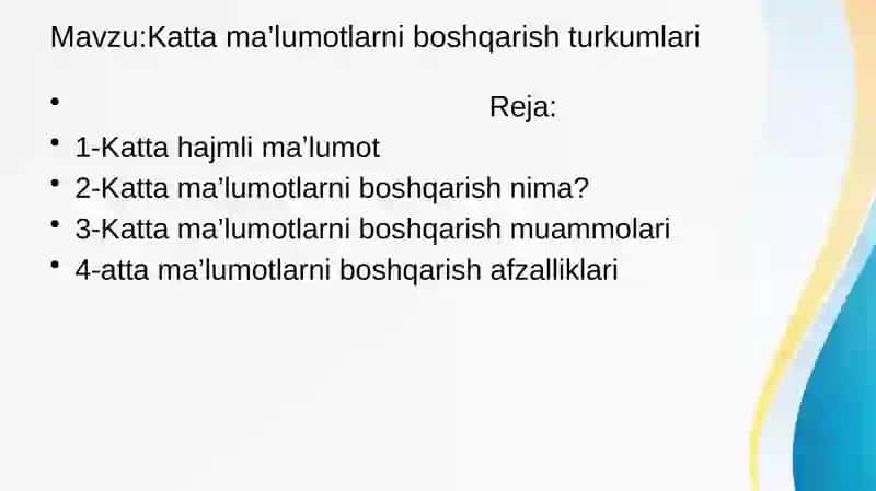 Kattama’lumotlarniboshqarishturkumlari 2