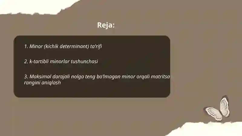 Matritsa rangini minorlar orqali topish usullari 2