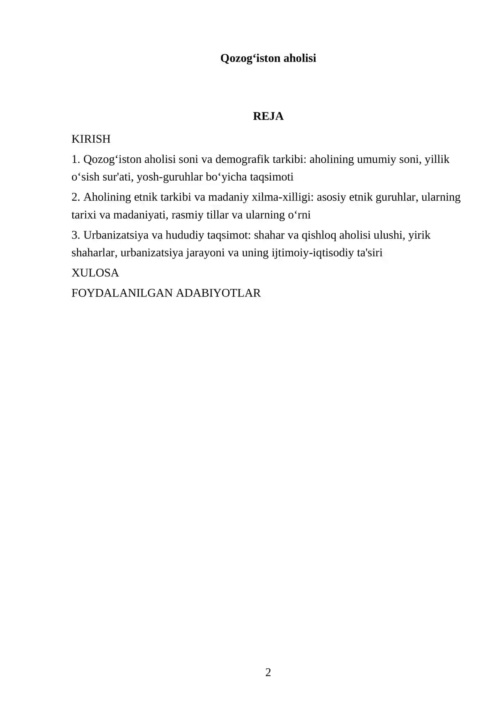 Qozogʻiston aholisi REFERATI 2