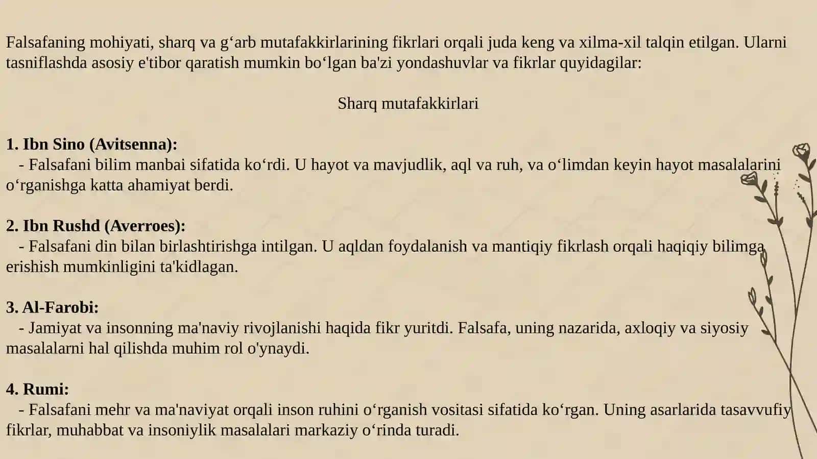 Falsafaning mohiyati va oid Sharq va G'arb mutaffakirlarining ta'riflari 2