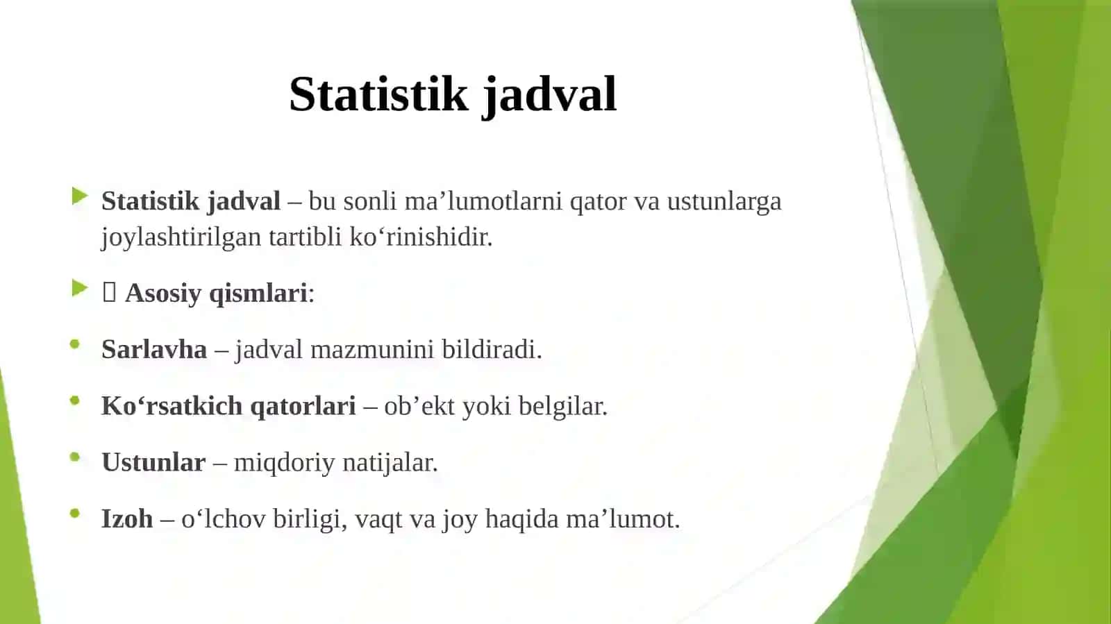 Statistik ma’lumotlarni jadval va grafiklarda tasvirlash 2