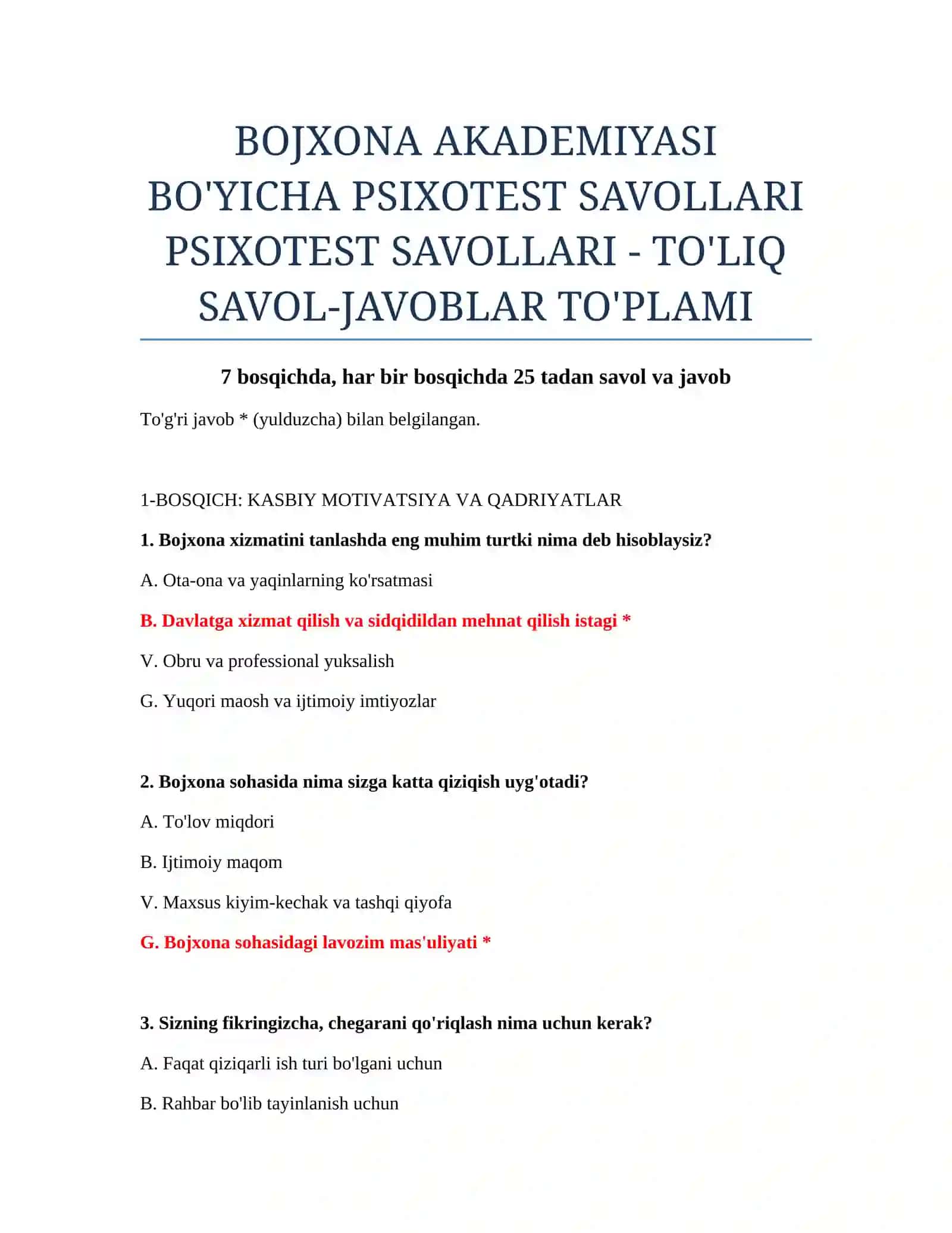 Psixotest Savollari 2