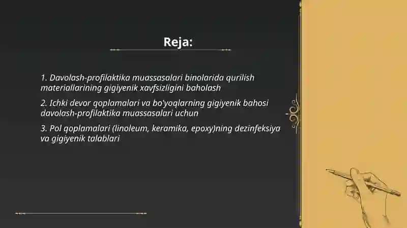 Loyiha materiallari boʻyicha davolash-profilaktika muassasalarini gigiyenik baholash 2