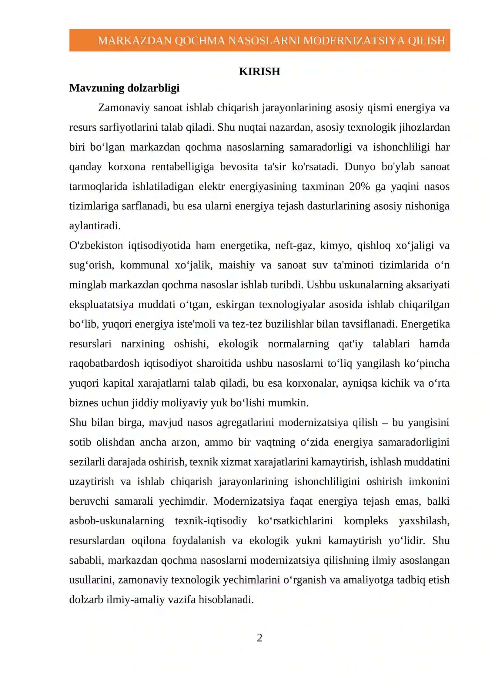 Markazdan qochma nasoslarni modernizatsiya qilish 2