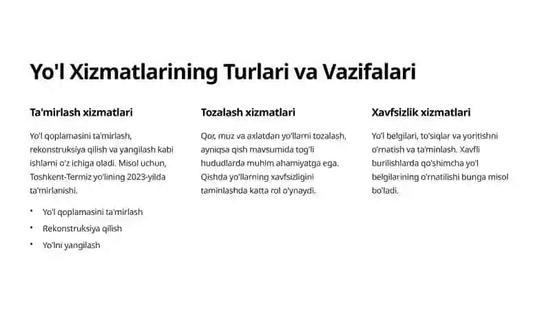 Avtomobil Yo'llaridagi Yo'l Xizmatlari: Muhimligi va Istiqbollari 2
