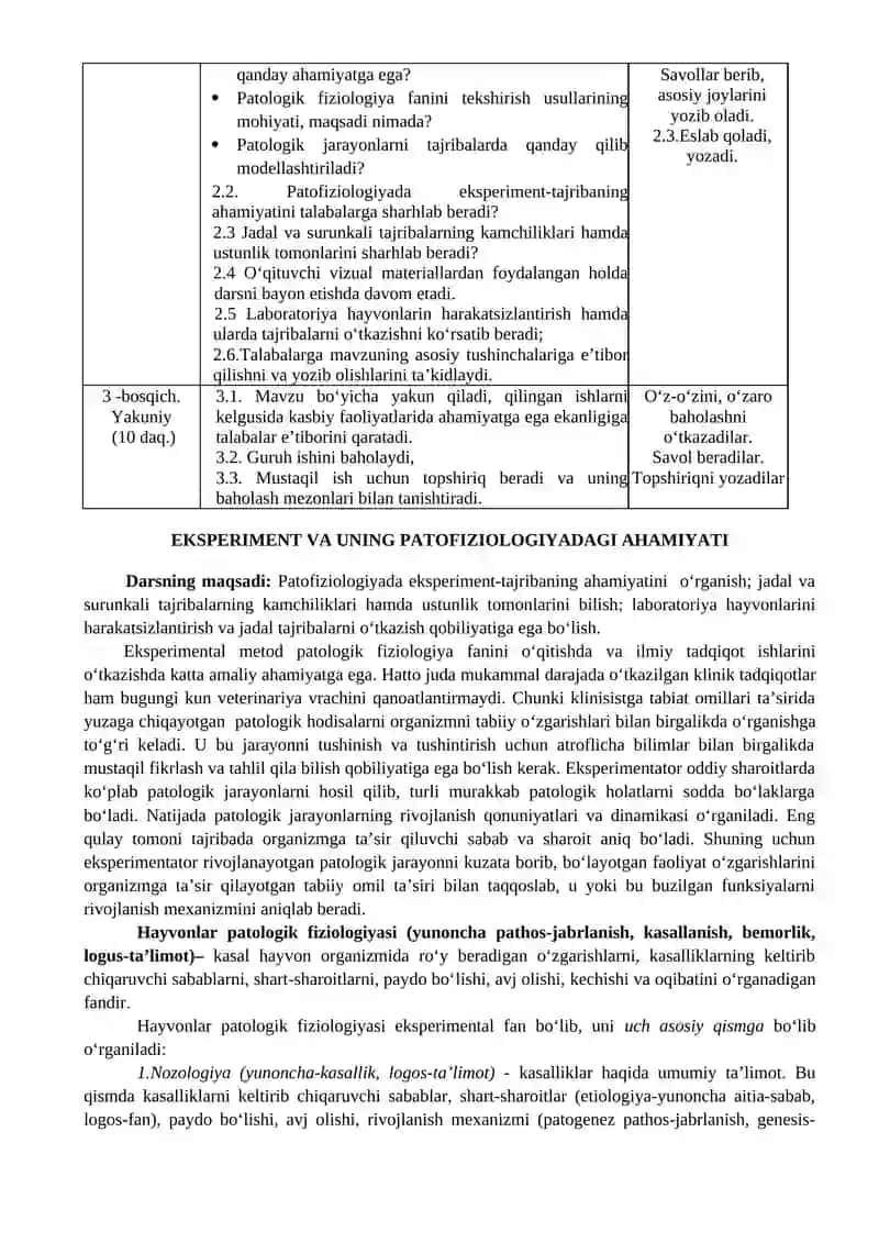 Eksperiment va uning patofiziologiyadagi ahamiyati 2