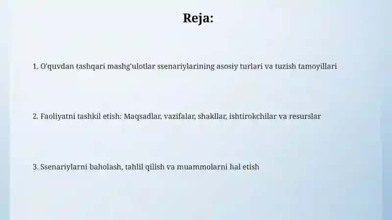 O'quvdan tashqari mashg'ulotlar ssenariylari 2