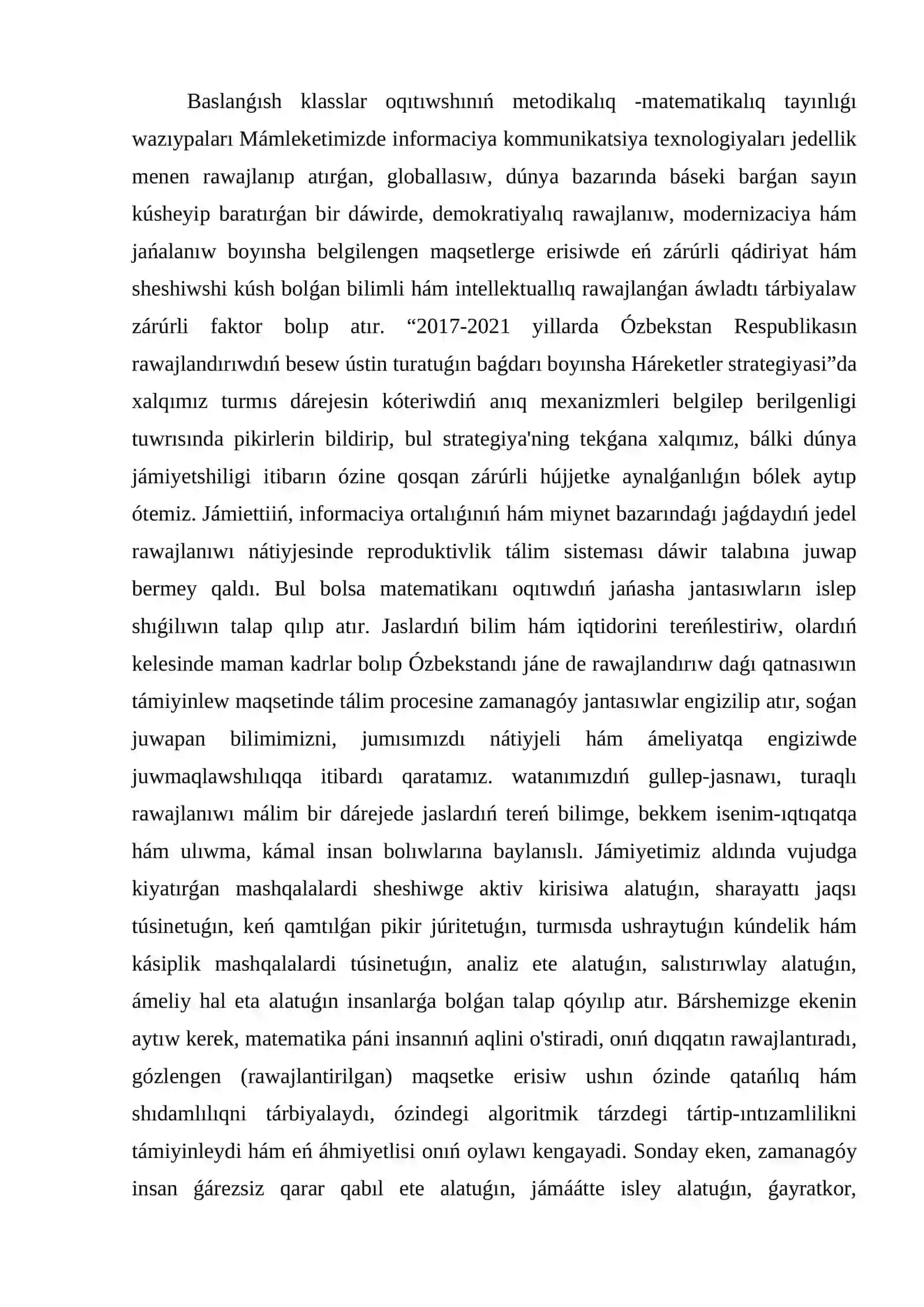 Baslawısh klass matematika sabaqlarında oqıw quralları hám sabaqlıqları 2
