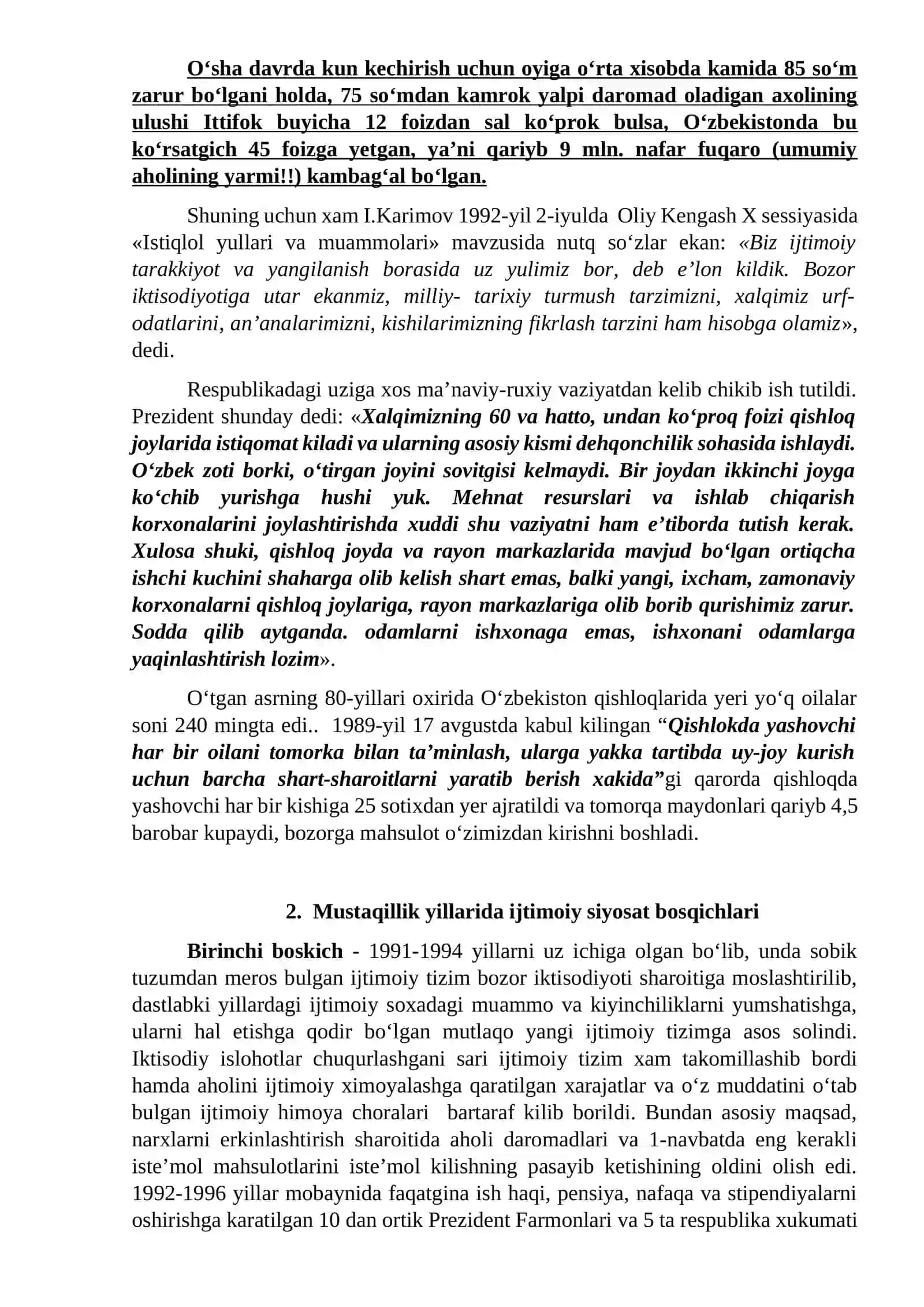 O‘zbekiston Respublikasida ijtimoiy islohotlar 2