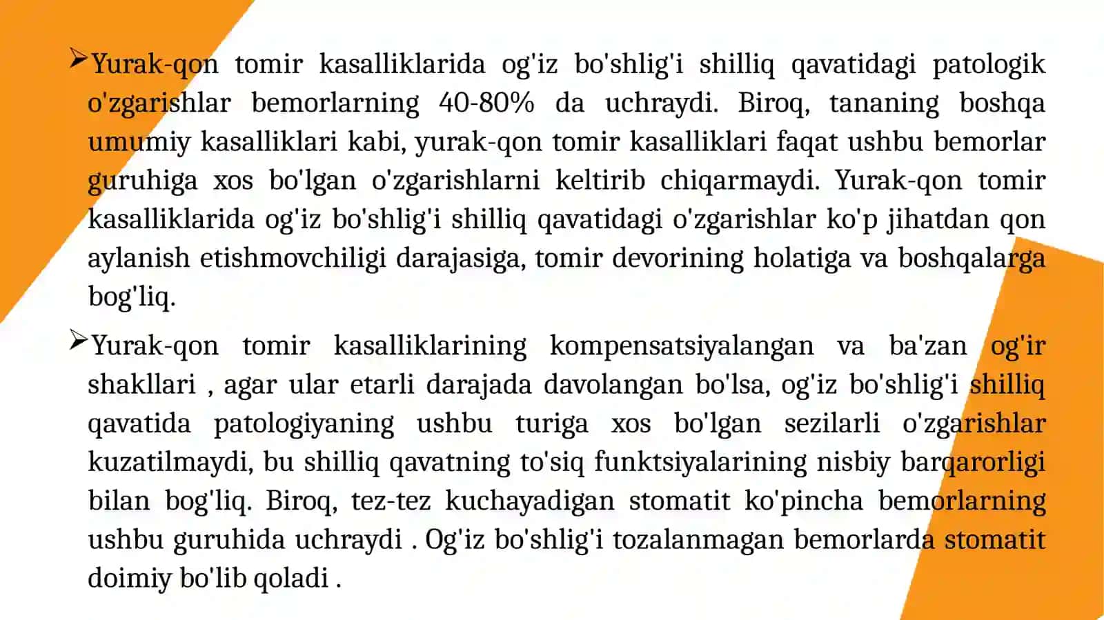 Yurak-qon tomir tizimi kasalliklarida og'iz bo'shlig'i shilliq qavatidagi o'zgarishlar 2