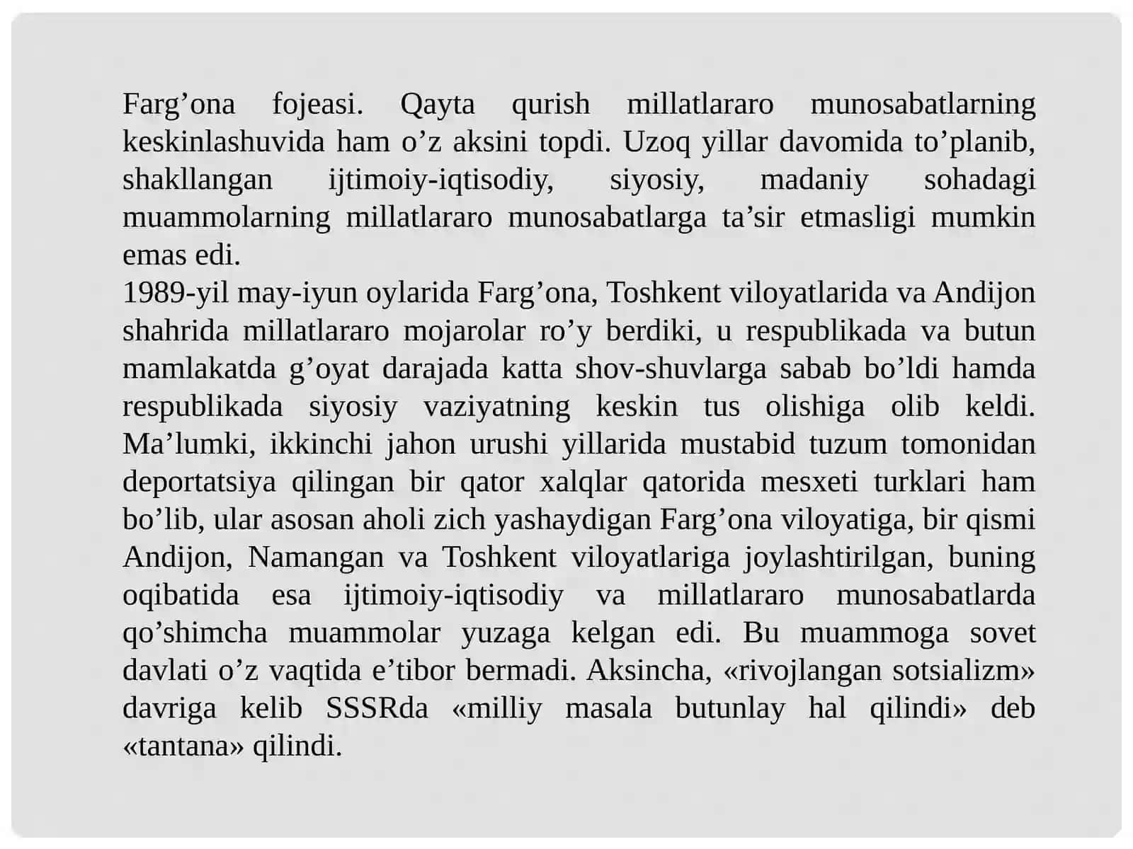 О’ZBEKISTON MUSTAQILLIKKA ERISHISHI ARAFASIDA O‘ZBEKISTONDAGI  IJTIMOIY-SIYOSIY JARAYONLAR 2