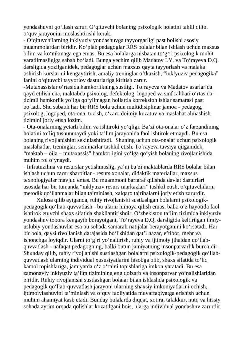 Ruhiy rivojlanishi sustlashgan bolalarni psixologik  -pedagogik qo’llab quvvatlash. 2
