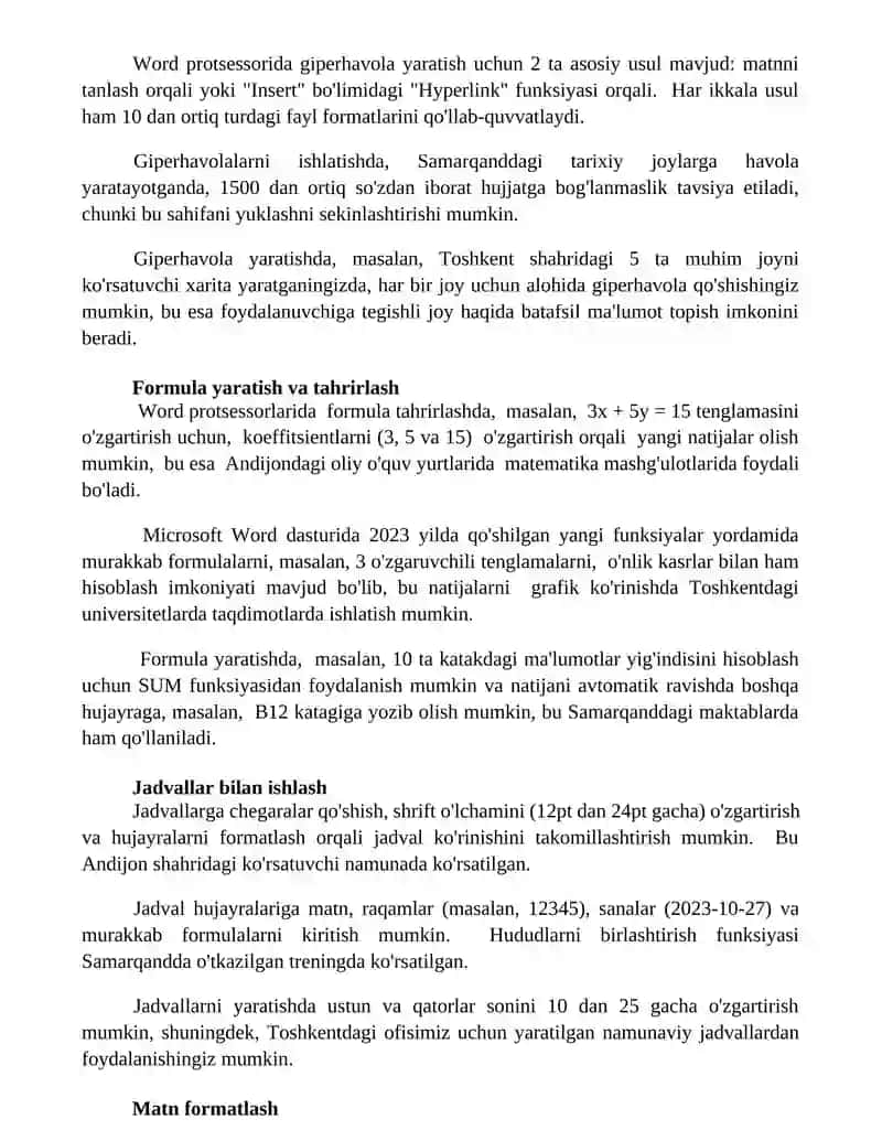 Matn tahrirlagichida jadval, rasm, formula, matnlar strukturasi bilan ishlash 2