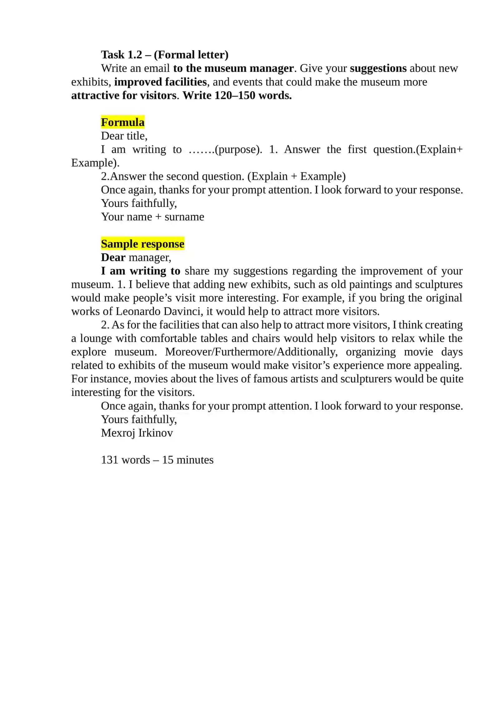 Test 1 - Museum writing namuna part 1.1 and 1.2 2