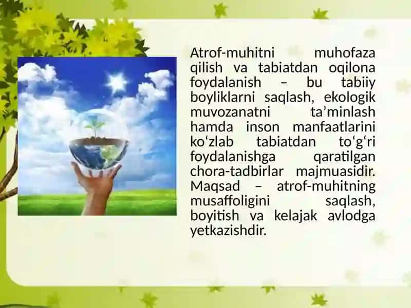 ATROF MUHITNI MUHOFAZA QILISH VA TABIATDAN FOYDALANISH SOHASIDA DAVLAT BOSHQARUVI 2