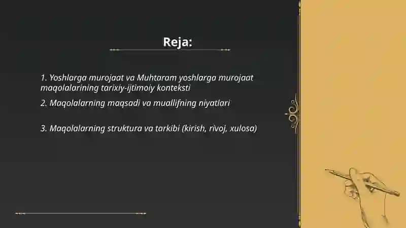 Yoshlarga murojat va Muhtaram yoshlarga murojat maqolalarini tahlil etish 2