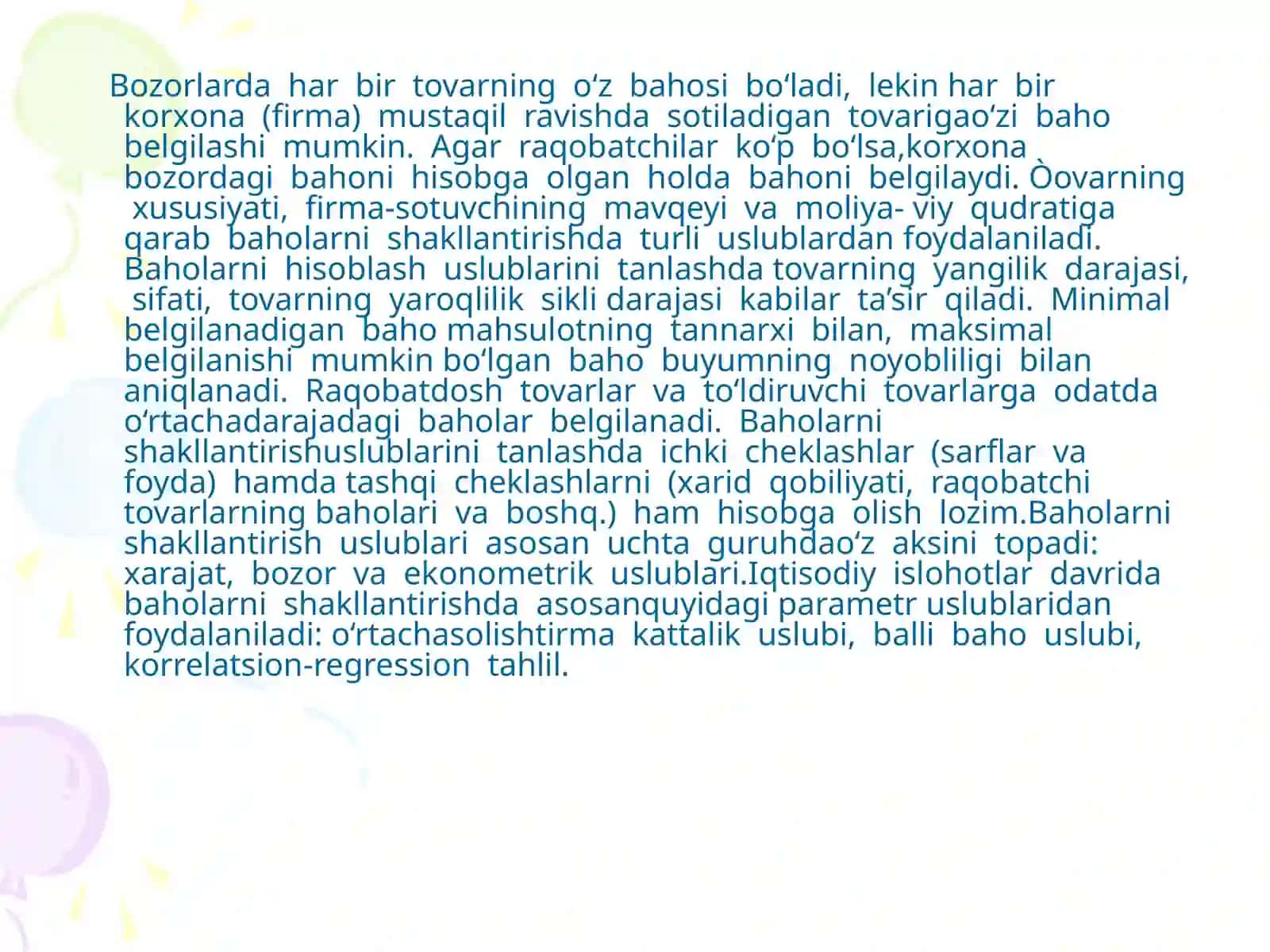 Davlatning baho siyosati va uni amalga oshirish siyosati 2