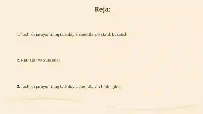 Tashish jarayonini tarkibiy elementlarini statik kuzatish va tahlil etish 2