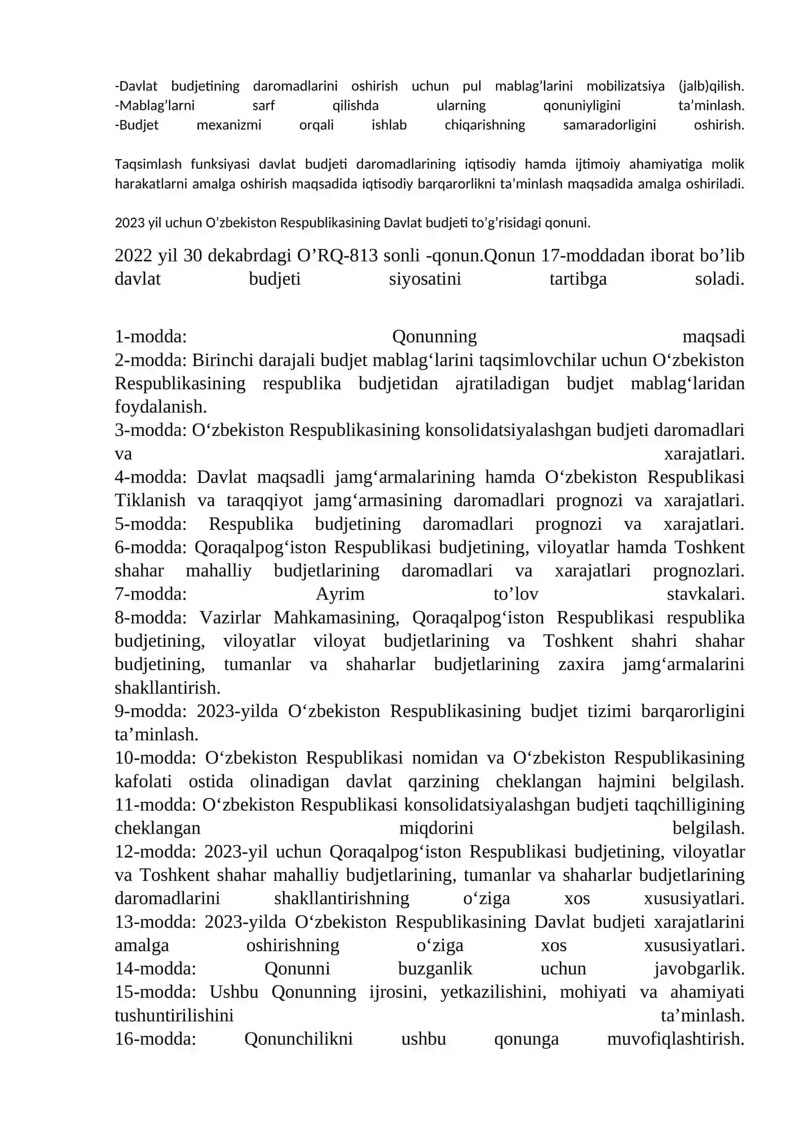 Davlat budjetining holati 2