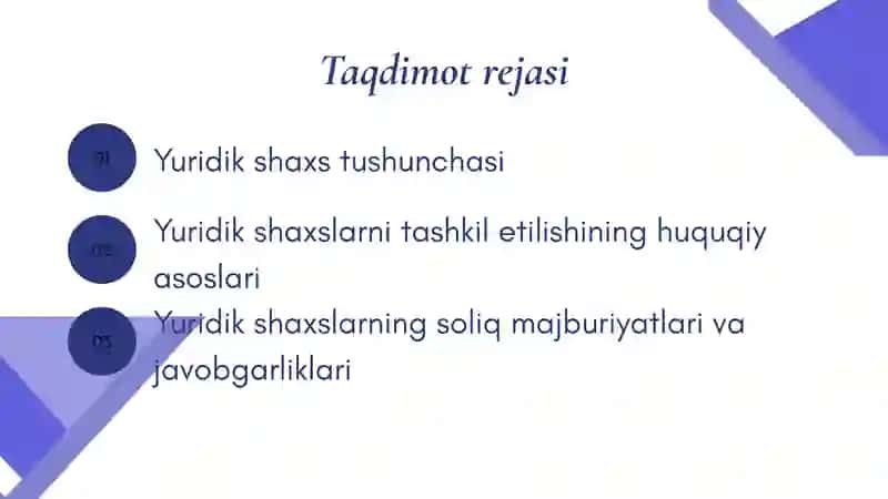 Soliq to'lovchi yuridik shaxslar va ularni tashkil etilishining huquqiy asoslari 2