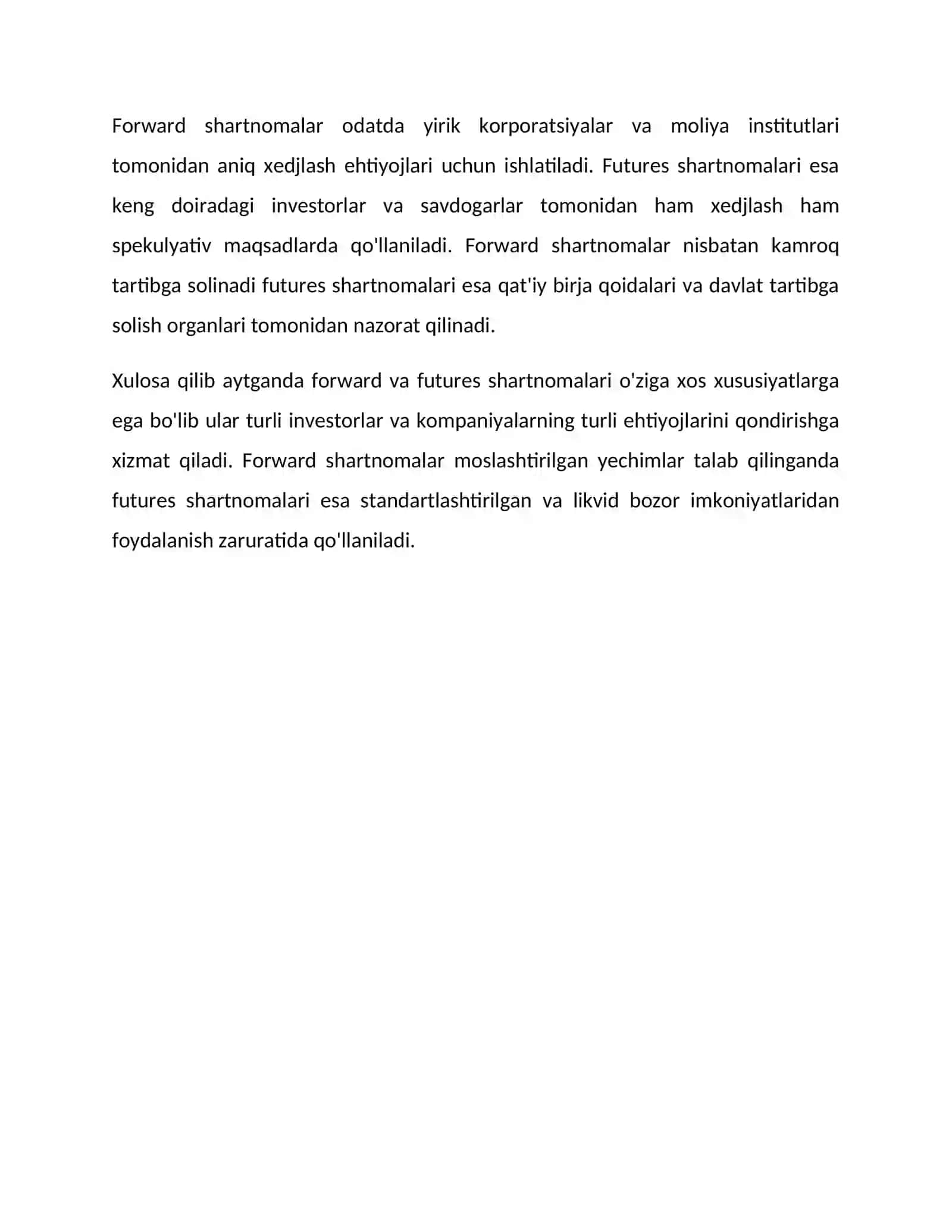 Forward va Futures Shartnomalarining Farqlari 2