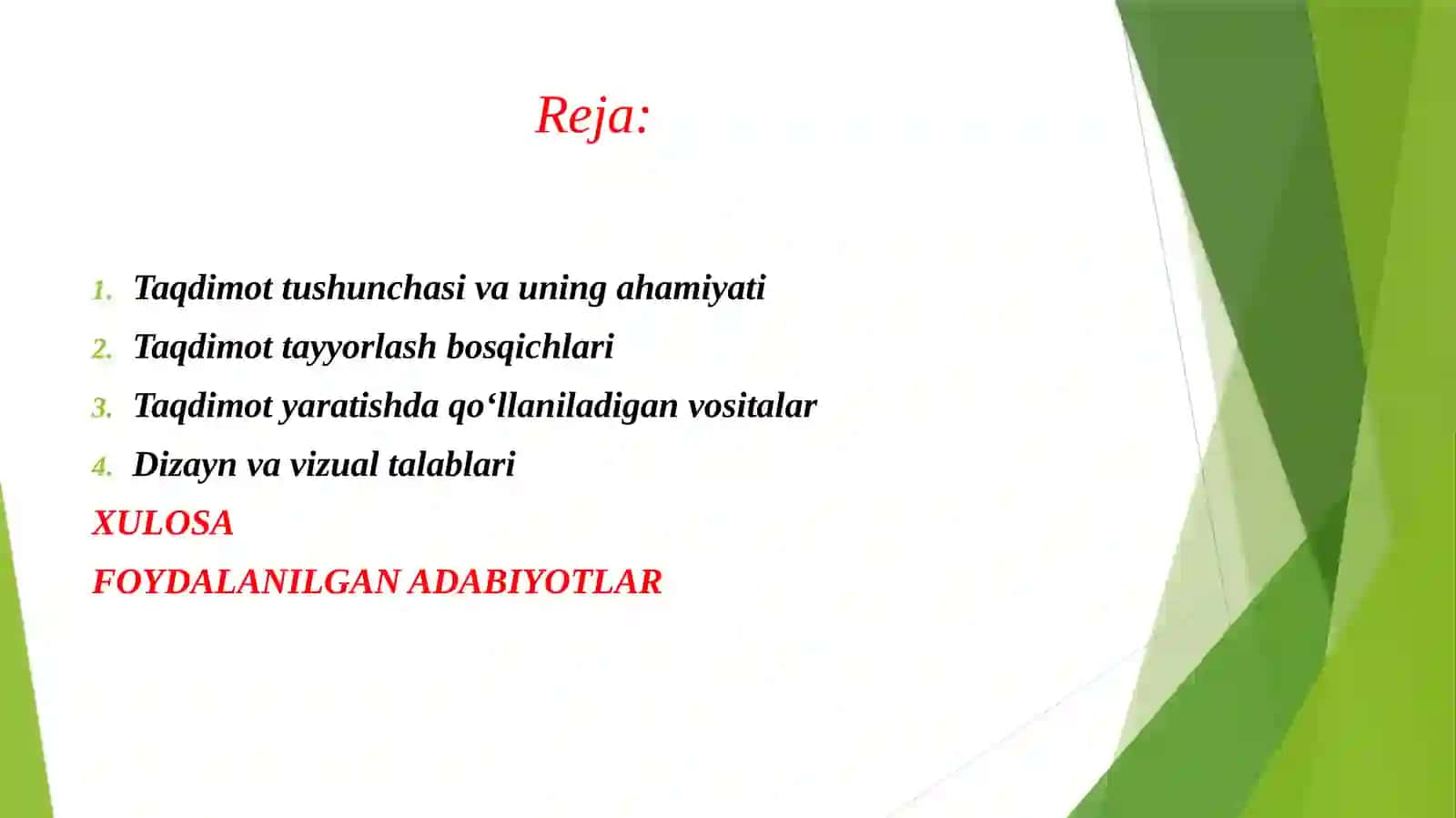 AXBOROTLARNI TAQDIMOT KO'RINISHIDA SHAKLLANTIRISH TEXNOLOGIYASI 2