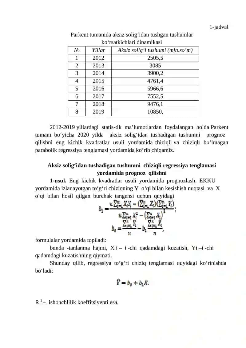 EKONOMETRIK MODELLAR YORDAMIDA SOLIQ TUSHUMLARINI PROGNOZ QILISH 2