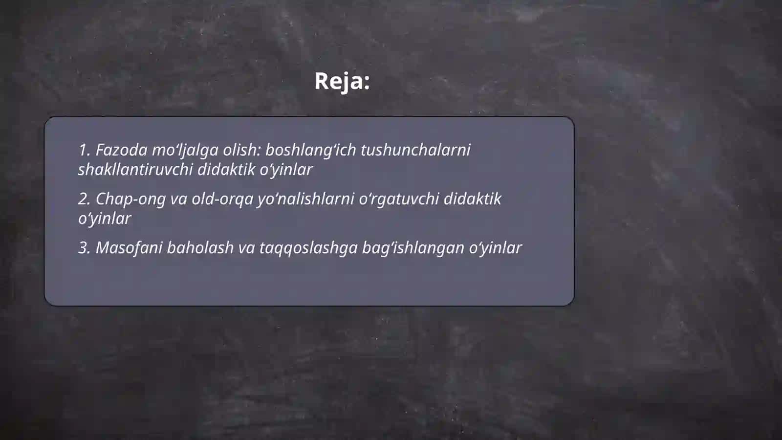 Fazoda moʻljalga olish: boshlangʻich tushunchalarni shakllantiruvchi didaktik oʻyinlar 2