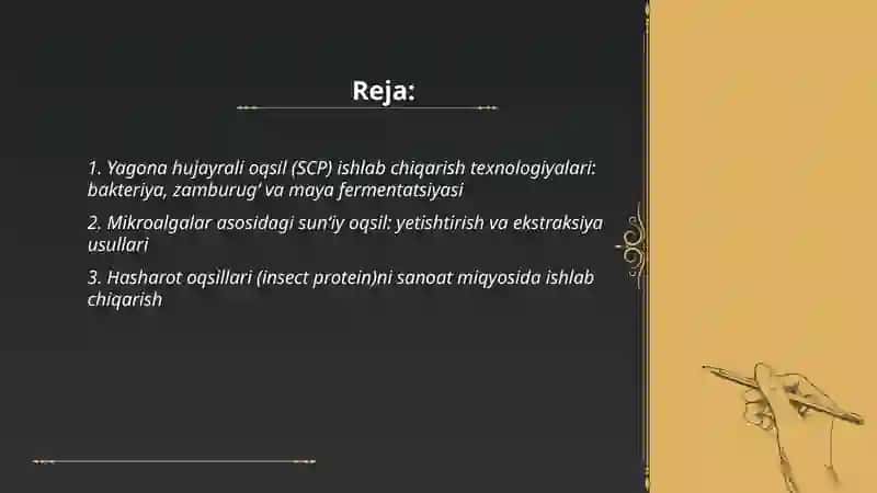 Sun'iy oqsil ozuqa moddalarining ishlab chiqarilishi va kelgusidagi imkoniyatlar 2