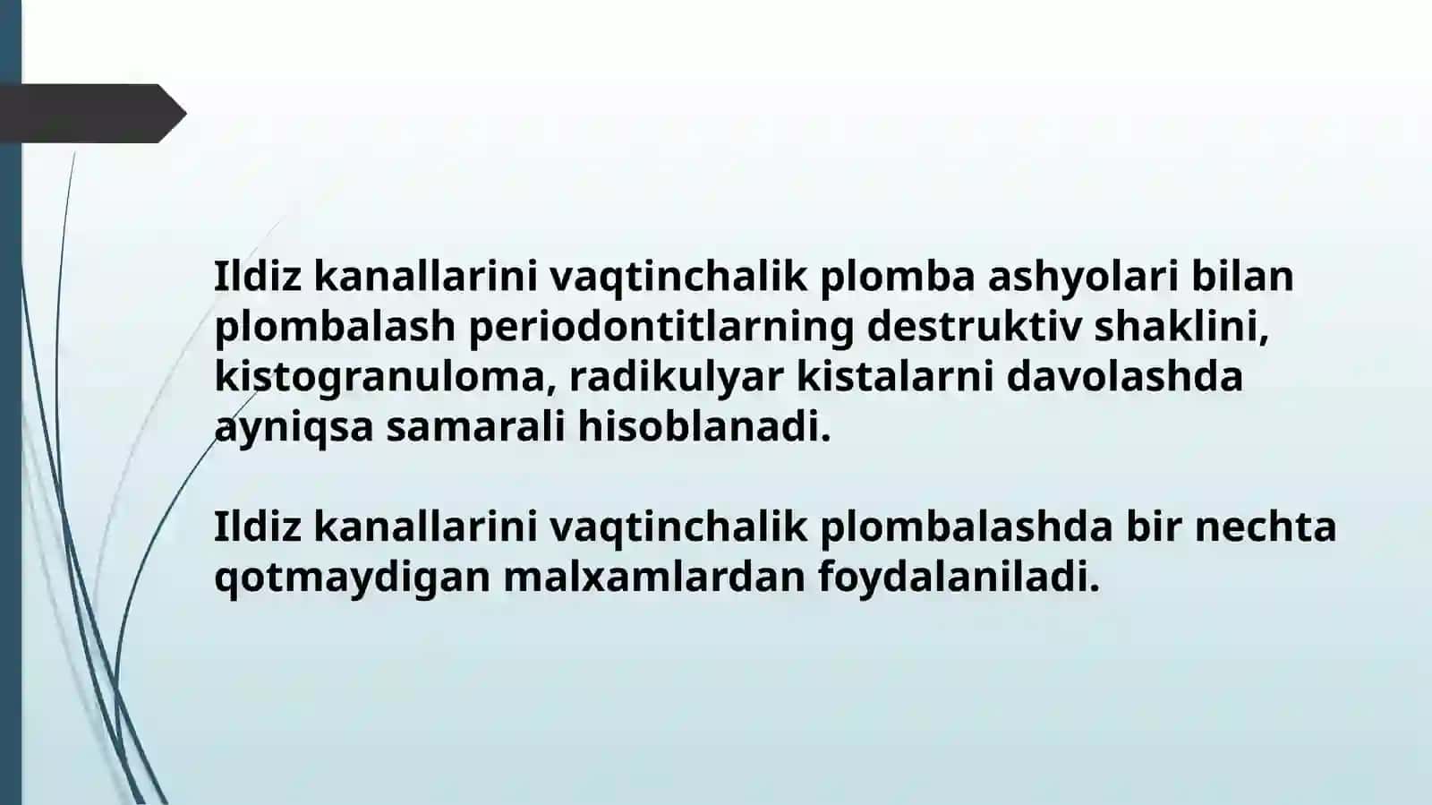 Ildiz kanallarini vaqtinchalik plombalashda qo’llaniladigan vositalar 2
