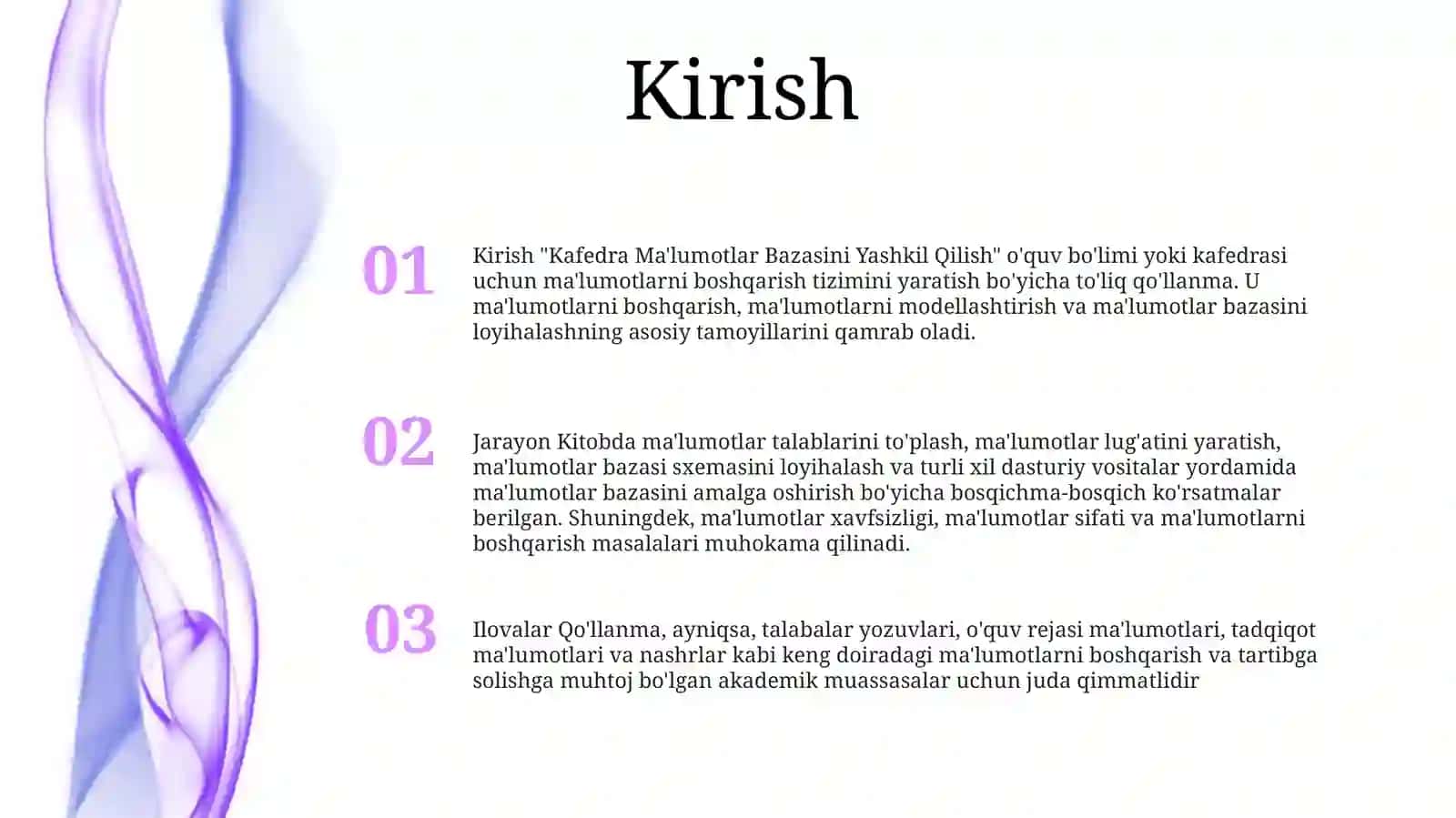 Kafedra Malumotlar Bazasini Yashkil Qilish 2